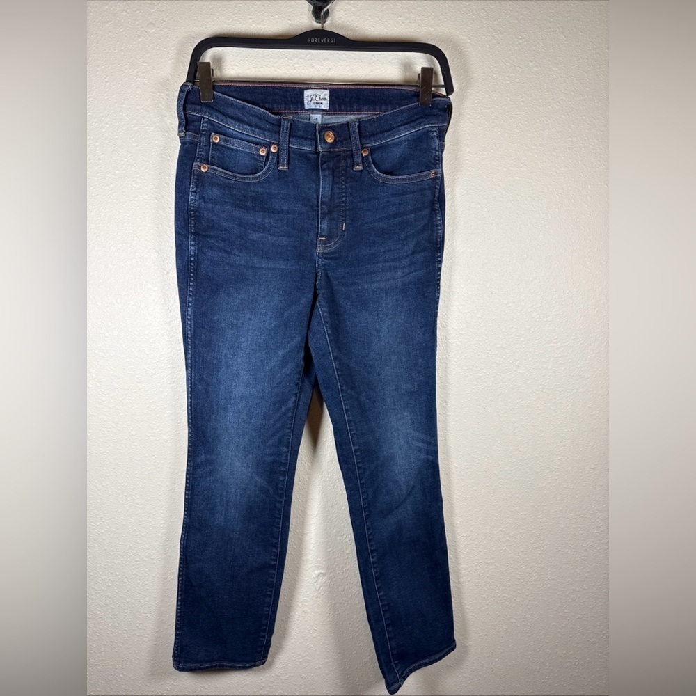 J Crew 9” Vintage Straight Leg Cropped Dark Wash Jeans Size 26 Preppy Classic